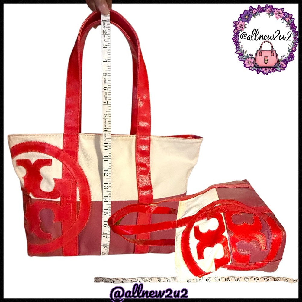 Tory Burch BEACH Red and Pink Colorblock Gorgeous Tote - Picture 11 of 15